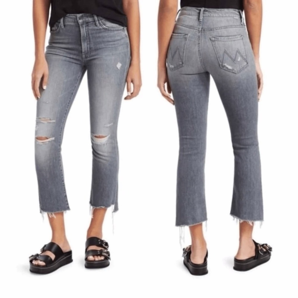 MOTHER The Insider Crop Step Fray Jeans Ace Of Spades Raw Hem Distressed Size 30
